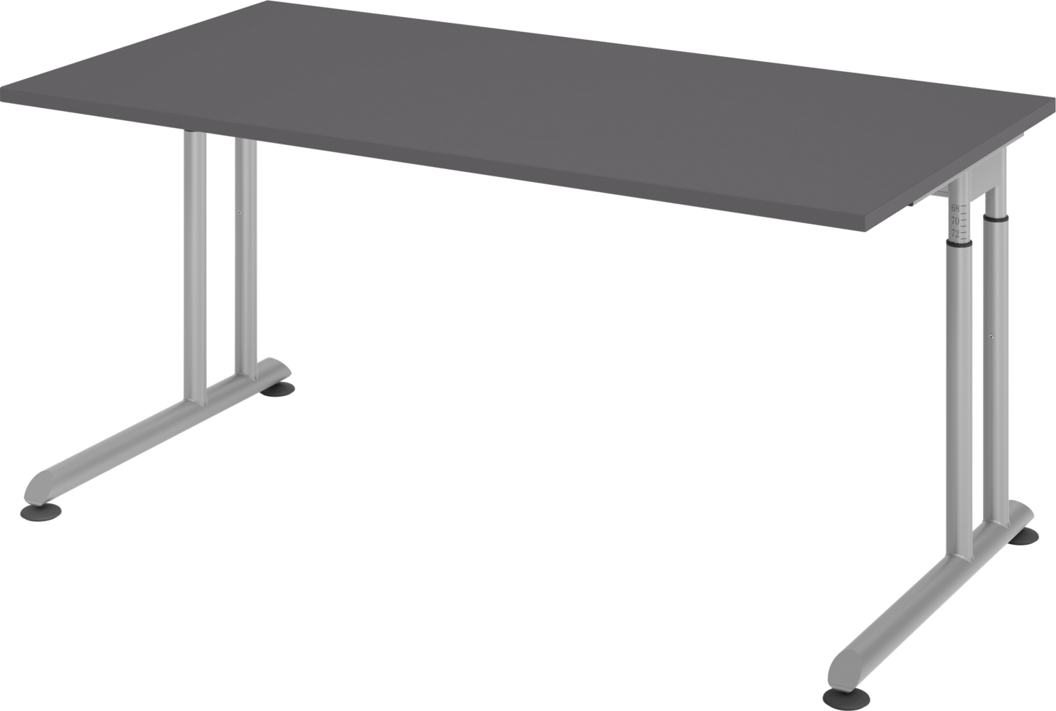 bümö höhenverstellbarer Schreibtisch Z-Serie 160x80 cm in graphit, Gestell in Silber - PC Tisch für's Büro manuell höhenverstellbar, Computertisch verstellbar, ZS-16-G-S Bild 1