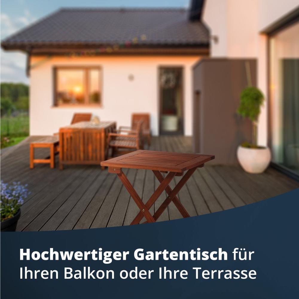 KHG Beistelltisch aus Akazien-Echtholz, quadratischer Gartentisch, klappbar, platzsparend, wetterfest, In- & Outdoor, Abstelltisch 20 kg belastbar, dunkelbraun Bild 1