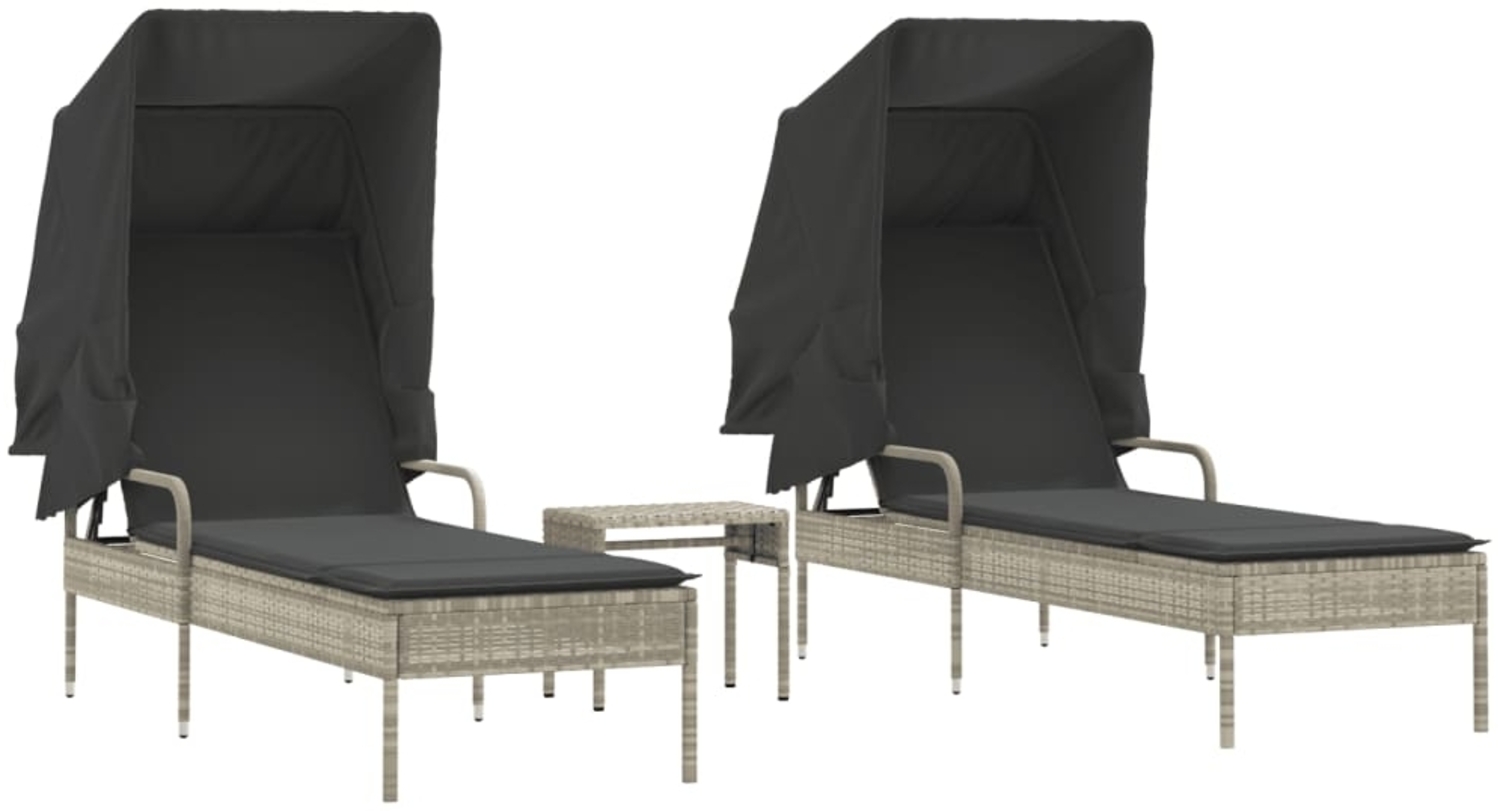 vidaXL Sonnenliegen 2 Stk. mit Dach und Tisch Hellgrau Poly Rattan 3261574 Bild 1