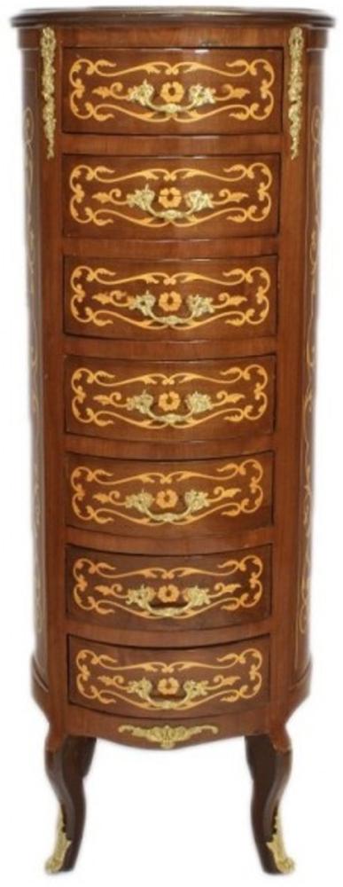 Casa Padrino Barock Kommode Mahagoni Intarsien / Gold mit 7 Schubladen Rund - Antik Stil Bild 1