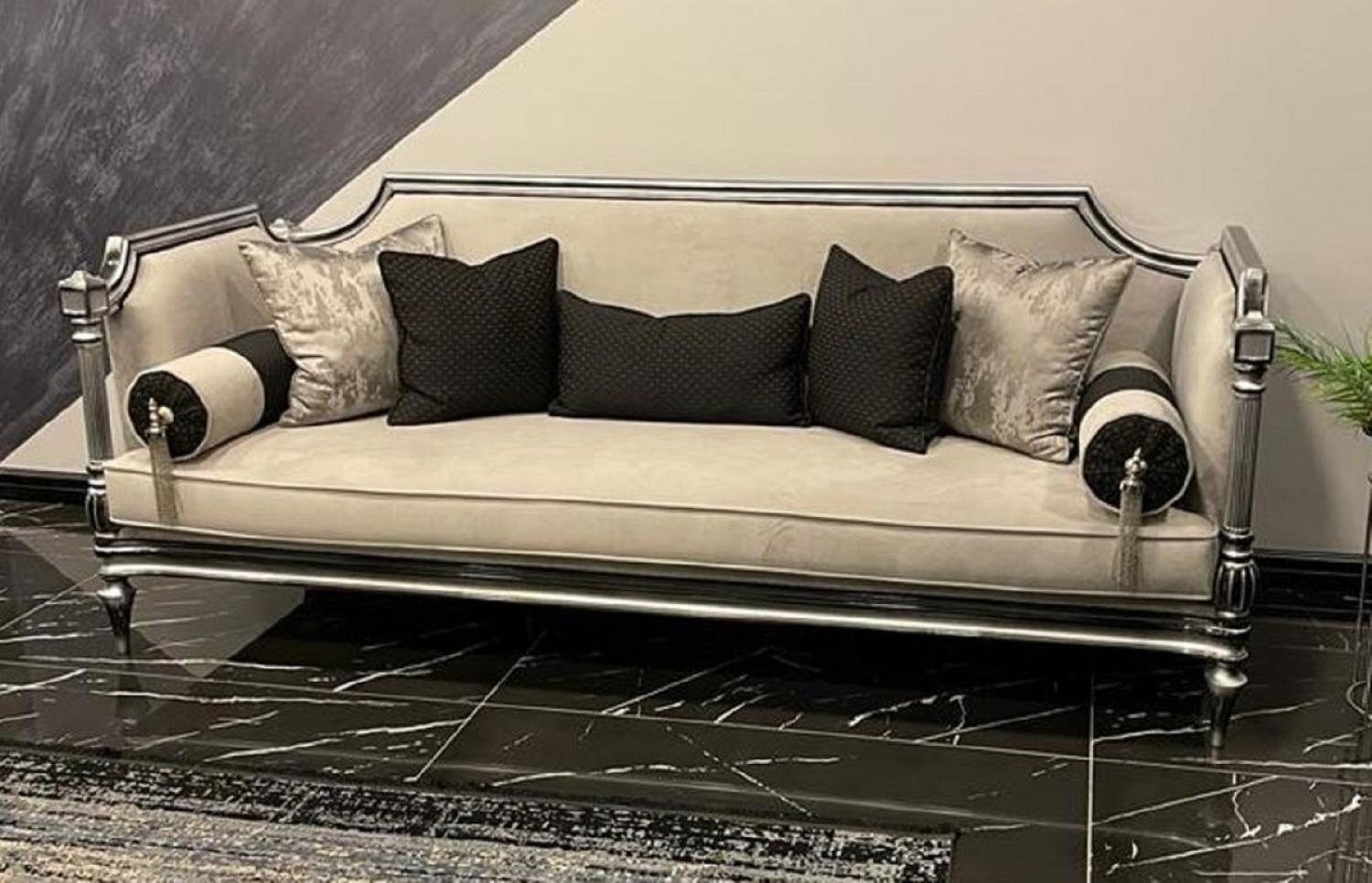 Casa Padrino Luxus Barock Sofa Cremefarben / Silber / Schwarz - Handgefertigtes Wohnzimmer Sofa im Barockstil - Barock Wohnzimmer Möbel Bild 1