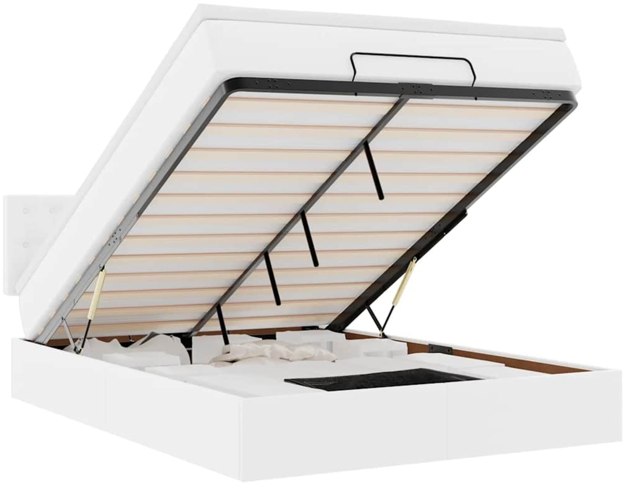 vidaXL Ottoman-Bett mit Matratzen & LEDs Reinweiß 140x190cm Kunstleder 3312153 Bild 1