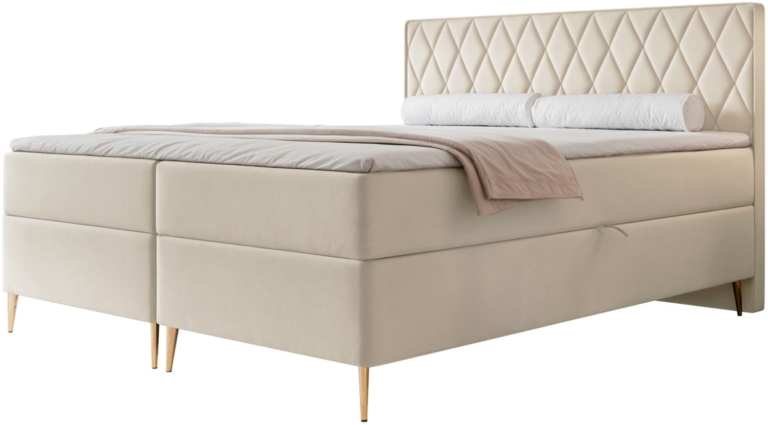 Selsey 'Caresso' Boxspringbett mit Bonellmatratze, Topper, Velours, hellbeige, 180x200 cm Bild 1