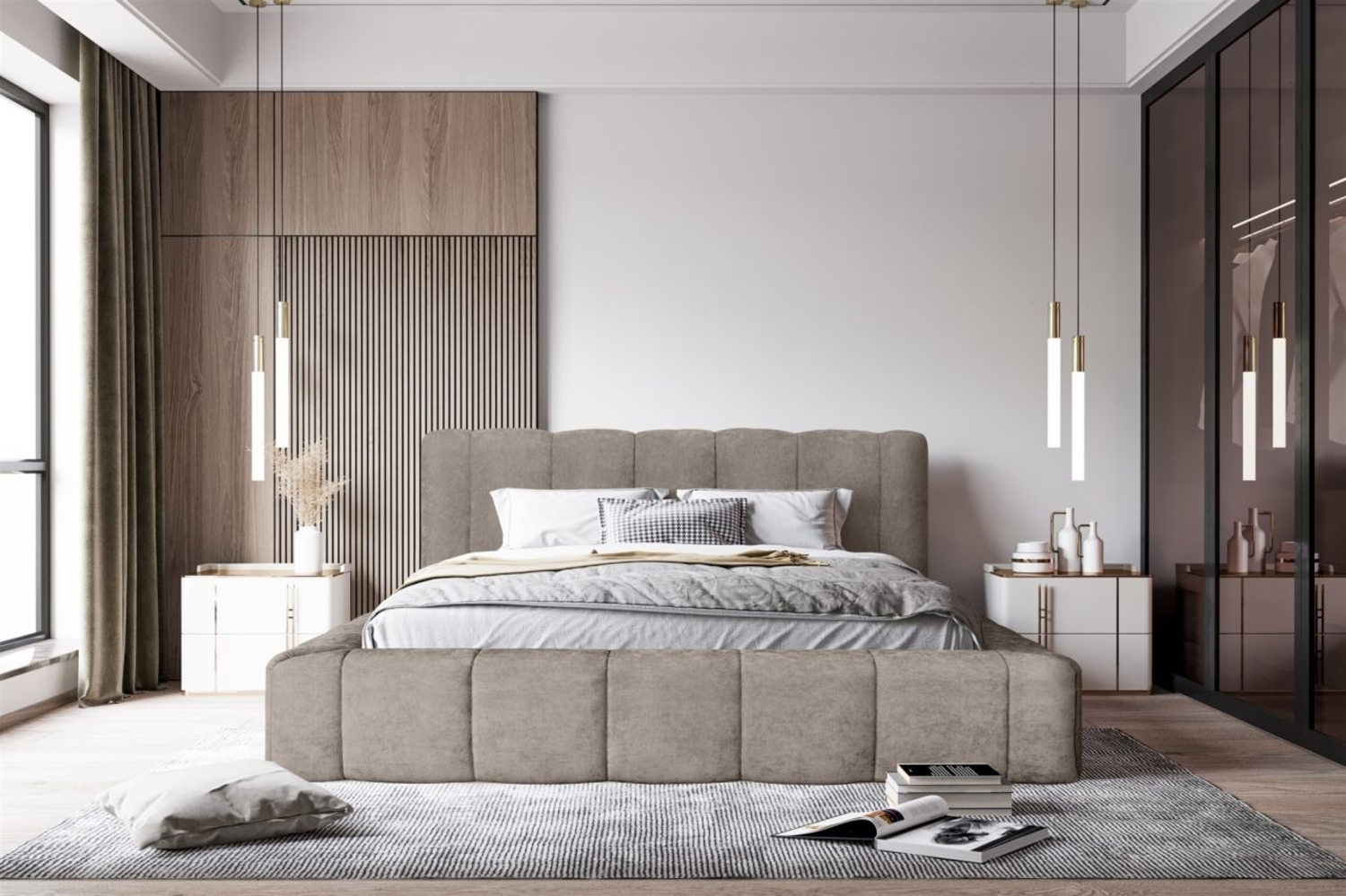 Polsterbett Doppelbett HAILEY 160x200cm Komplettset in Stoff Sometimes Dunkelbeige Bild 1