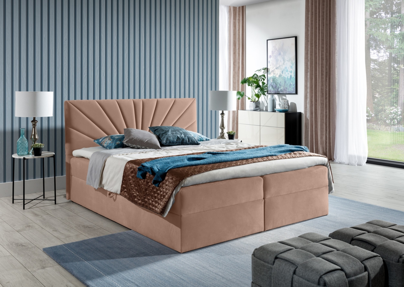 99rooms Zenturio Boxspringbett 120 x 200 cm Velours ROYAL VELVET Dunkelrosa Bild 1