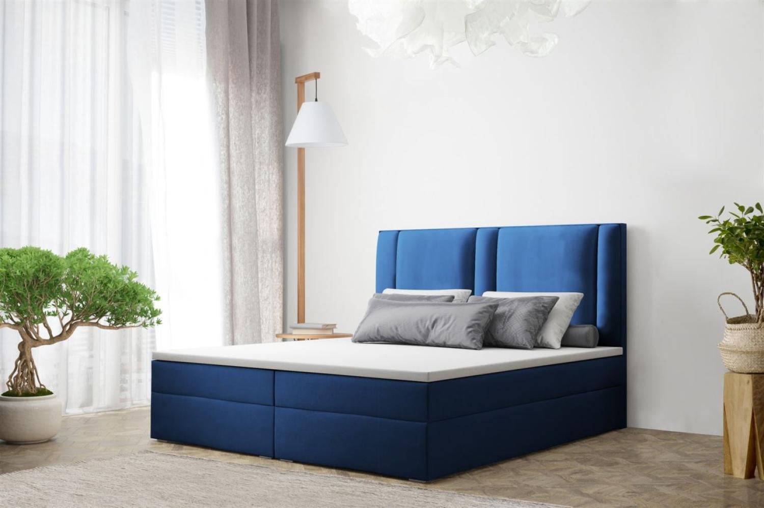 Boxspringbett Schlafzimmerbett CANDELA 200x200cm in Stoff Blau Bild 1