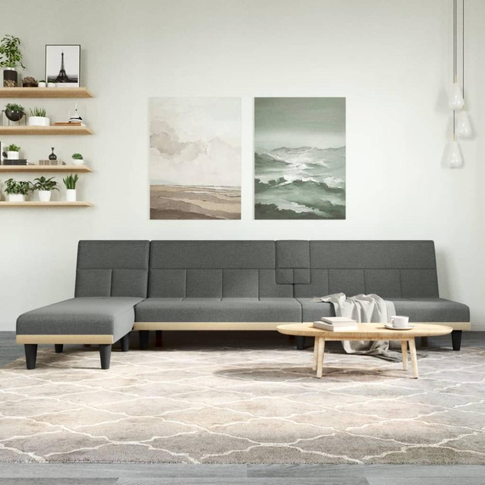 Schlafsofa in L-Form Dunkelgrau 255 x 140 x 70 cm Stoff (Farbe: Grau) Bild 1