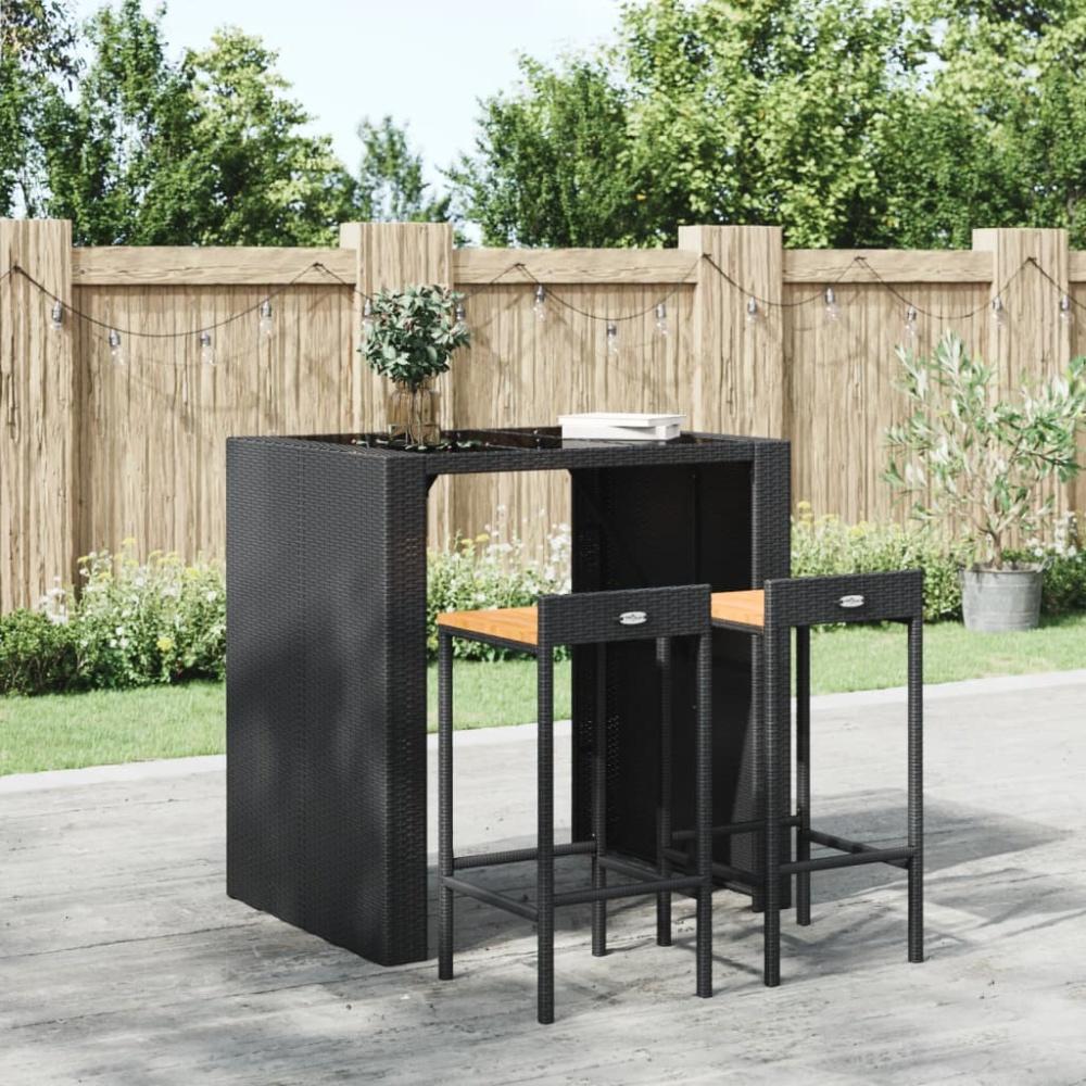 vidaXL Barhocker 2 Stk. Schwarz Poly Rattan und Massivholz Akazie 362602 Bild 1