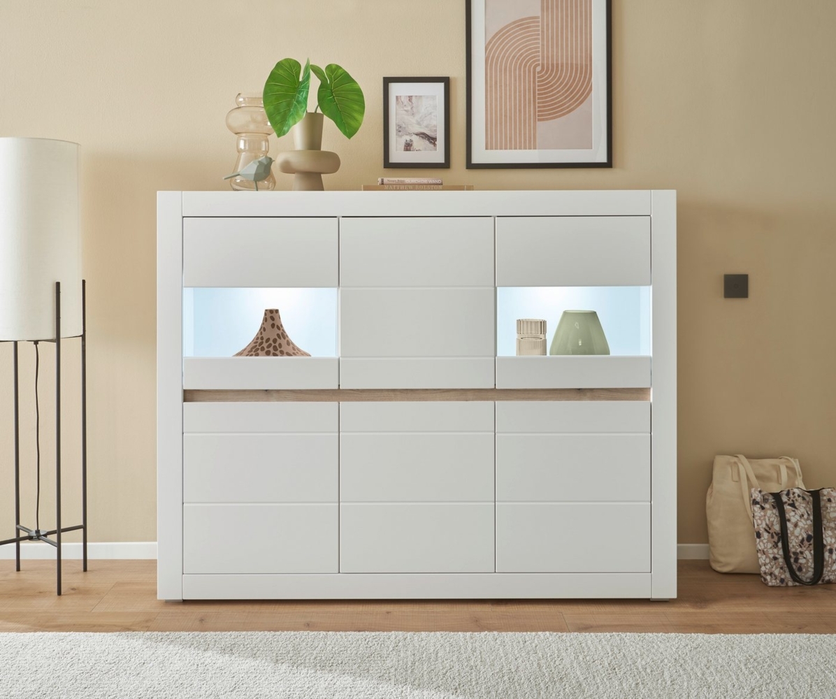 INOSIGN Highboard Chester, moderne Kommode, Schrank mit Stauraum, Sideboard in Weiß Matt (1 St), austauschbare Blende in Griffleiste, zeitloses Design, 165 cm breit Bild 1