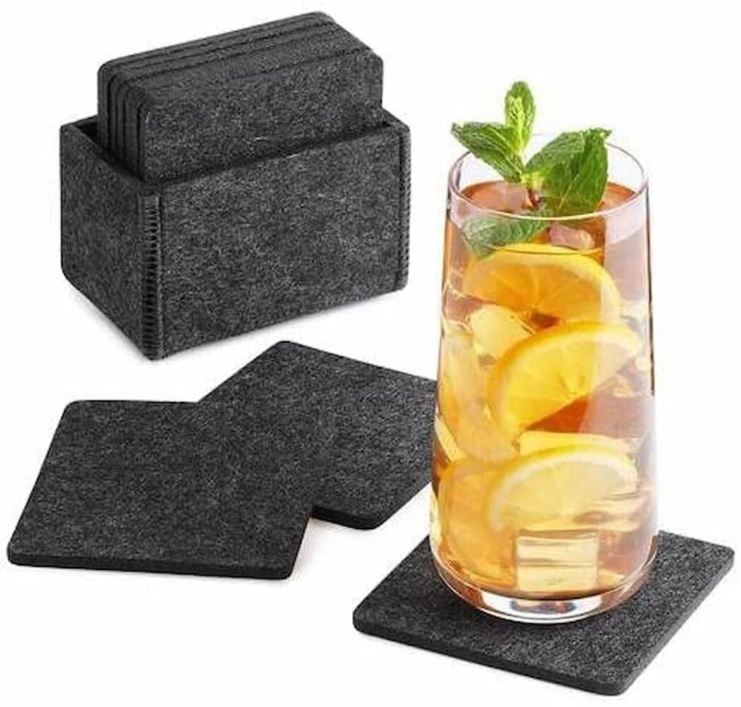 Loco Bird Getränkeuntersetzer 10er Set inkl. Box eckig aus Filz, Zubehör für Getränke, Tassen, Bar, Glas, Design Glasuntersetzer, Premium Tischuntersetzer Filzuntersetzer Bild 1