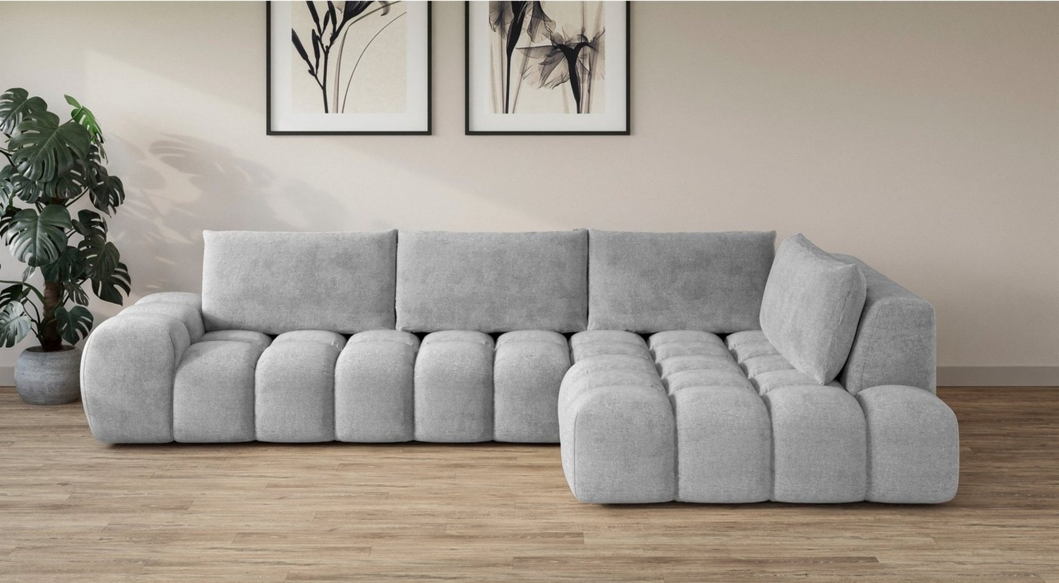INOSIGN Ecksofa AZITA Designsofa, elegant und bequem L-Form, Bubble-Optik, lose Rückenkissen, traumhafte Steppung, Maße B/T/H: 352/210/72 cm Bild 1