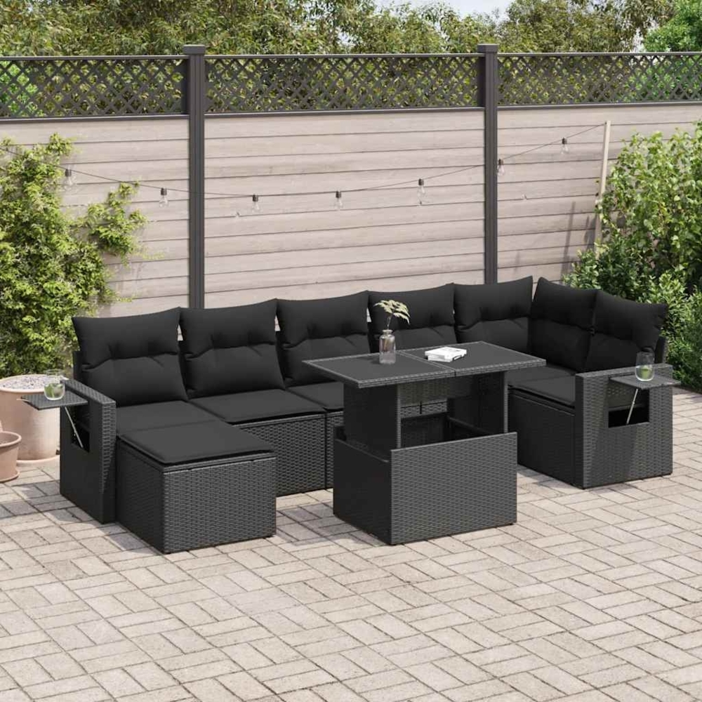 vidaXL 8-tlg. Garten-Sofagarnitur mit Kissen Schwarz Poly Rattan 3326516 Bild 1