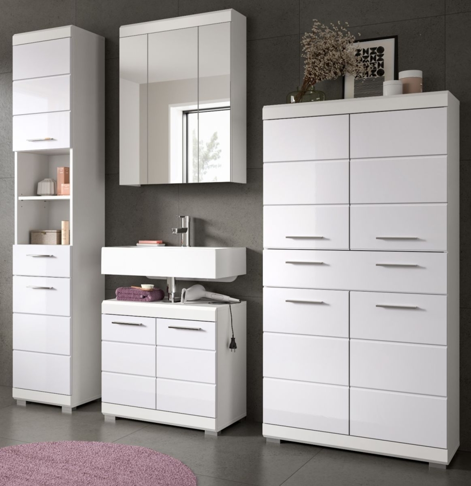 Badmöbel Set in Shawn weiß Hochglanz 4-teilig 200 cm Bild 1