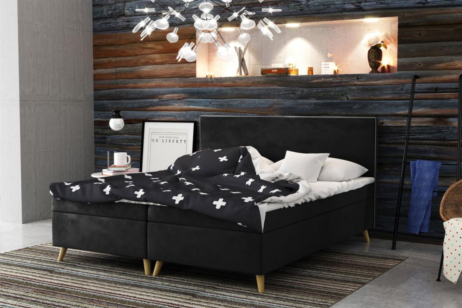 Boxspringbett Schlafzimmerbett Sileno 140x200cm in Stoff Riviera Schwarz Bild 1