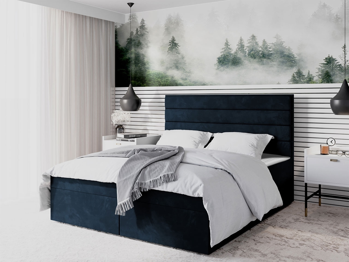 Boxspringbett Draban III, Blau, 160 x 200 cm Bild 1