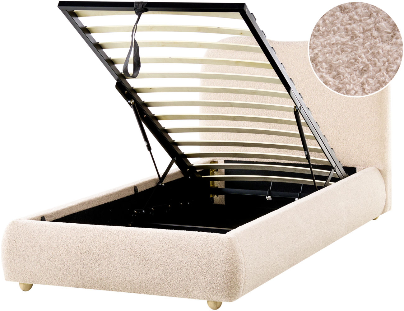 Bett mit Stauraum Bouclé BLAGNAC 90 x 200 cm Hellbeige Bild 1