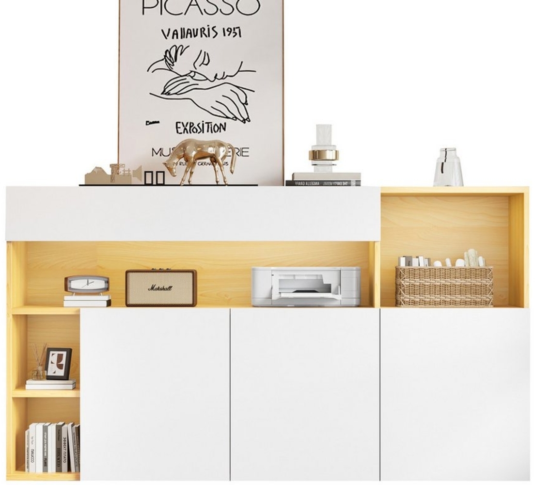 OKWISH Sideboard mit großer und flexibler Stauraum (Kommode, Anrichte, Wohnzimmerschrank, Highboard, 1 St, 4 offenen Ablageflächen, 2 Schränken), mit Intelligentes RGB-LED-System Bild 1