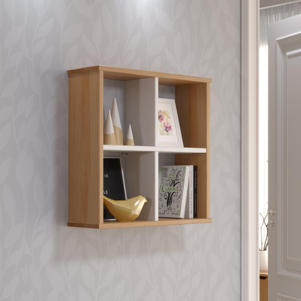 Inter-Furn Mestre - Wandboard mit Regale - Massivholz Kiefer, Honigfarben lackiert - B/H/T: 50 / 50 / 16 cm Bild 1