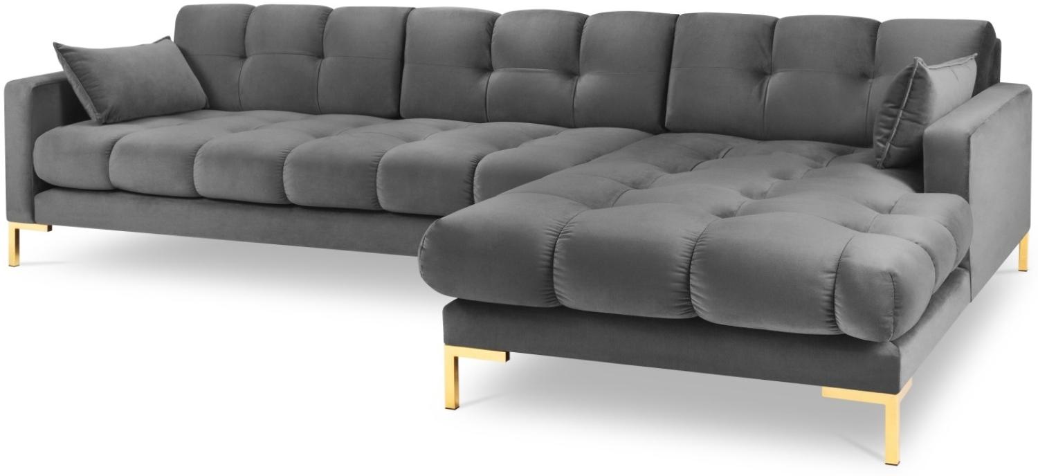 Micadoni 5-Sitzer Samtstoff Ecke rechts Sofa Mamaia | Bezug Light Grey | Beinfarbe Gold Metal Bild 1