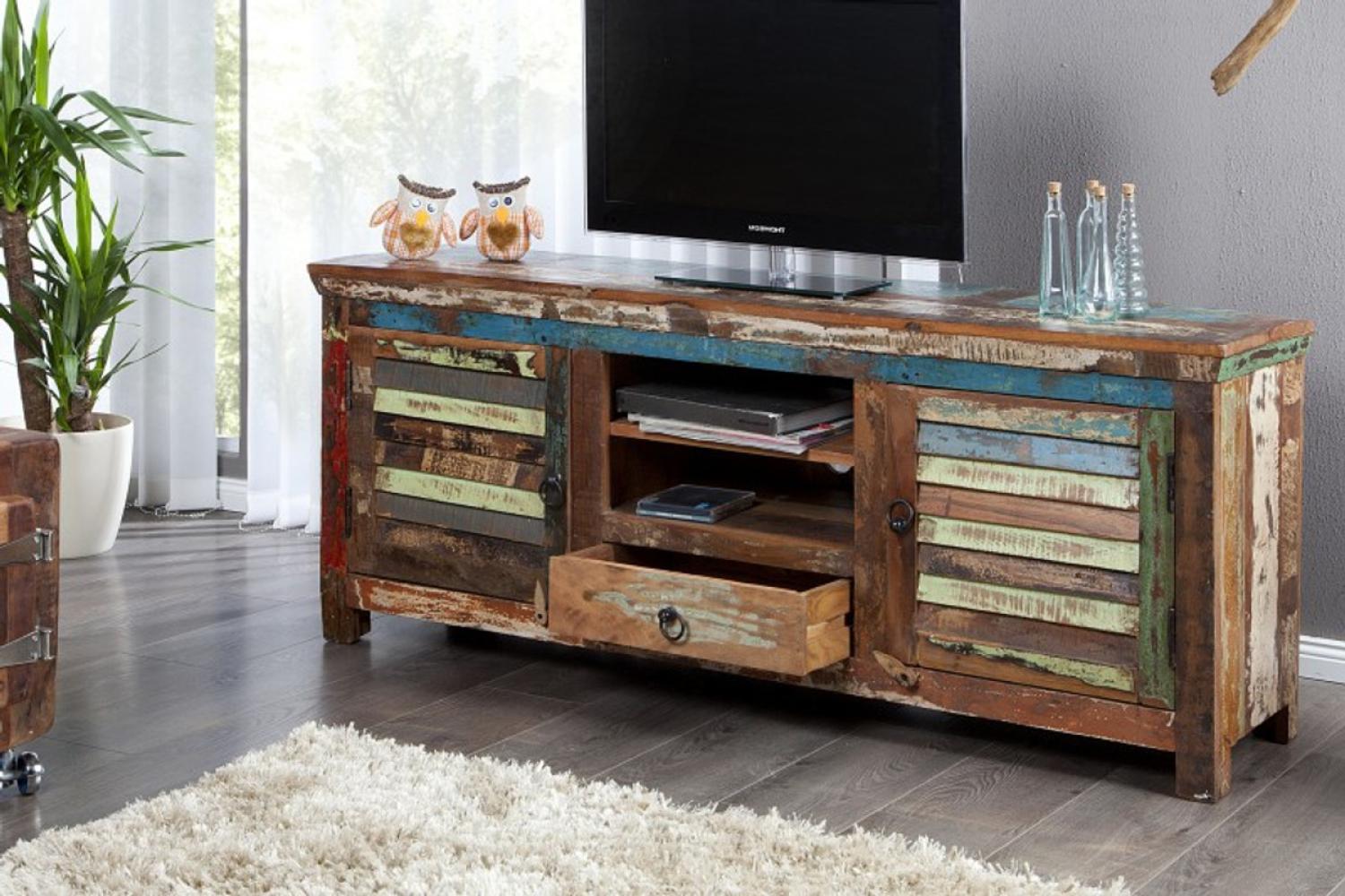 Casa Padrino Designer Sideboard Mehrfarbig B. 150 x H. 60 x T. 40 - Fernsehschrank - Kommode - Handgefertigt - Massivholz Bild 1