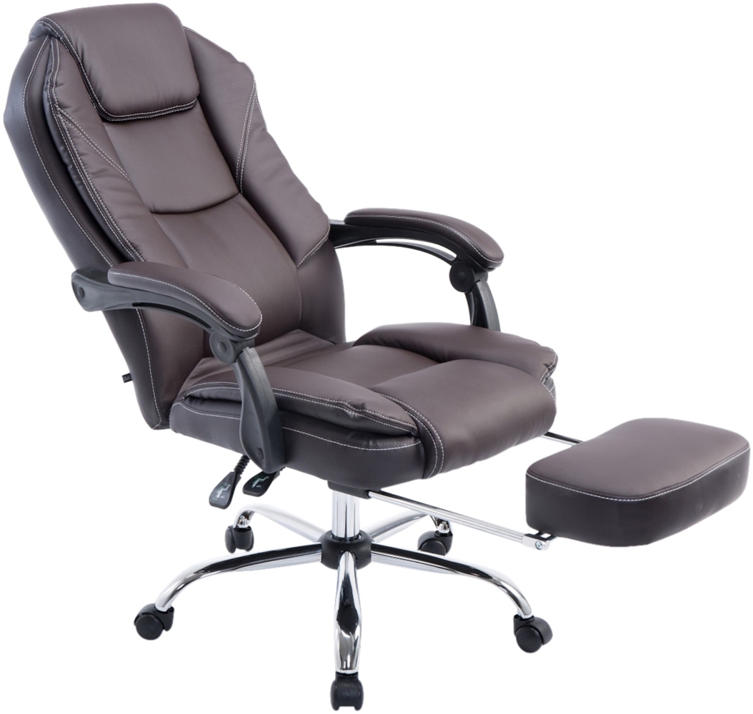 DELUKE® Bürostuhl MEDHA - 114x67x64, Braun Kunstleder Metall in Chromoptik Gestell ergonomische Bürostühle Homeoffice Stuhl mit Rollen Bild 1