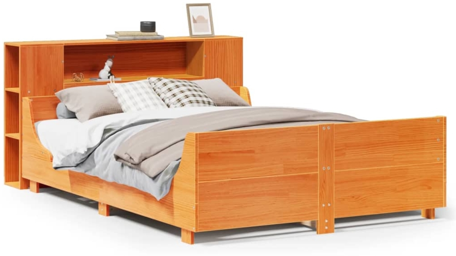 vidaXL Massivholzbett ohne Matratze Wachsbraun 135x190 cm Kiefernholz 3323778 Bild 1