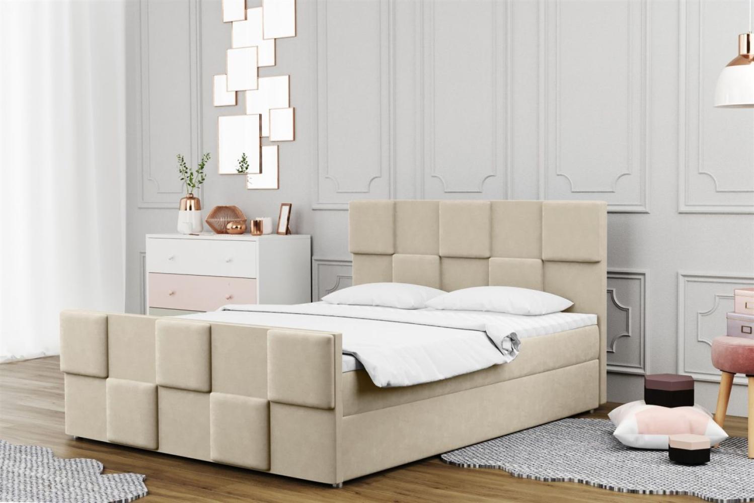 Boxspringbett Schlafzimmerbett MURILO 200x200cm in Stoff Monolith Creme Bild 1