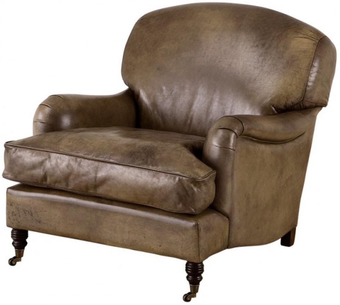 Chesterfield Luxus Echt Leder Ohrensessel Vintage Leder Olive von Casa Padrino - Club Sessel Bild 1