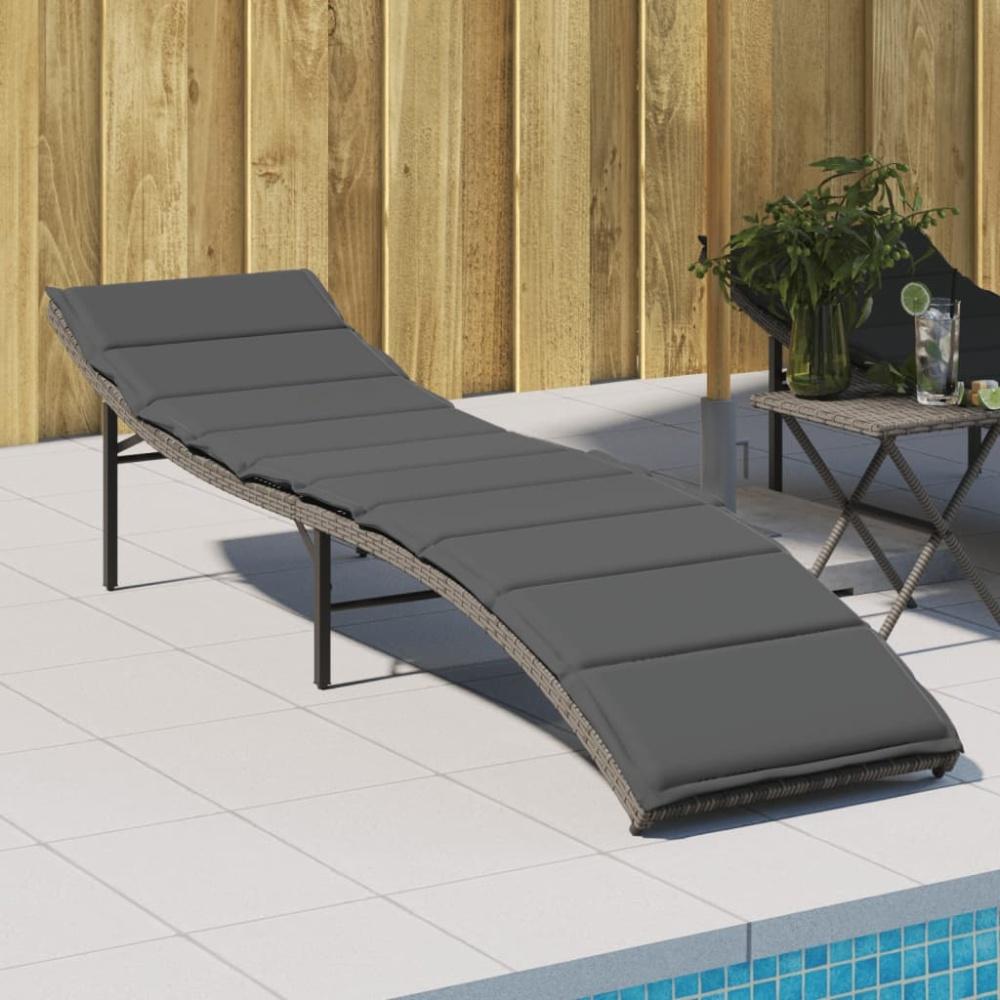 vidaXL Sonnenliege mit Kissen Grau 55x199x50 cm Poly Rattan 368247 Bild 1