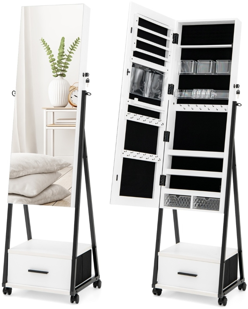 Spiegelschrank Schmuck- und Make-up-Organizer mit Ganzkörperspiegel 42 x 38 x 157 cm Weiß Bild 1