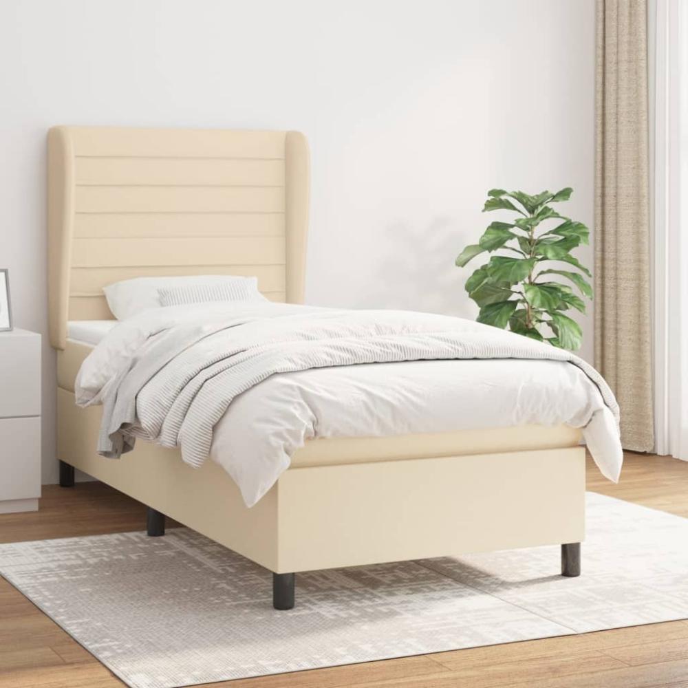 Boxspringbett mit Matratze Stoff Creme 90 x 190 cm Bild 1