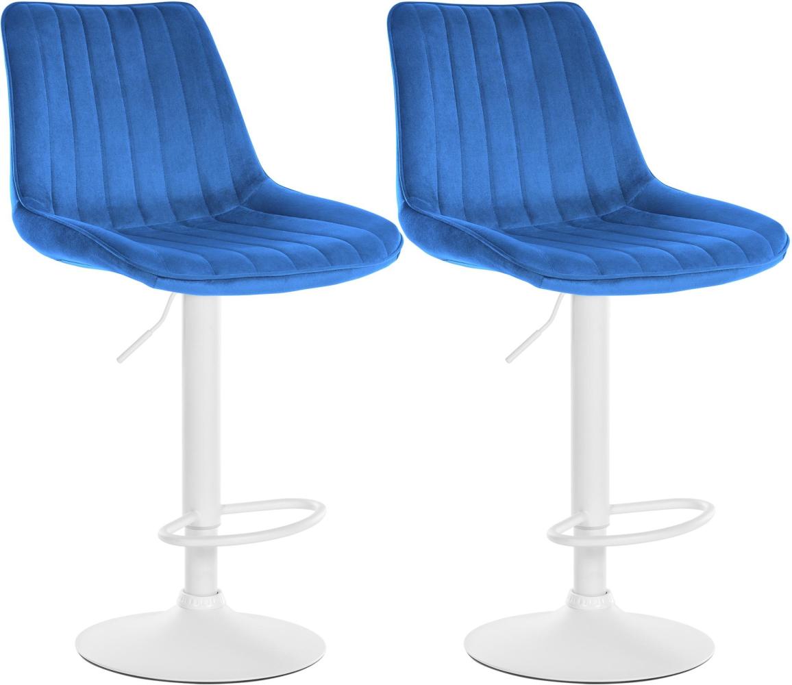 CLP 2er Set Barhocker Toni Samt drehbar und stufenlos höhenverstellbar,blau Metall matt weiss Bild 1