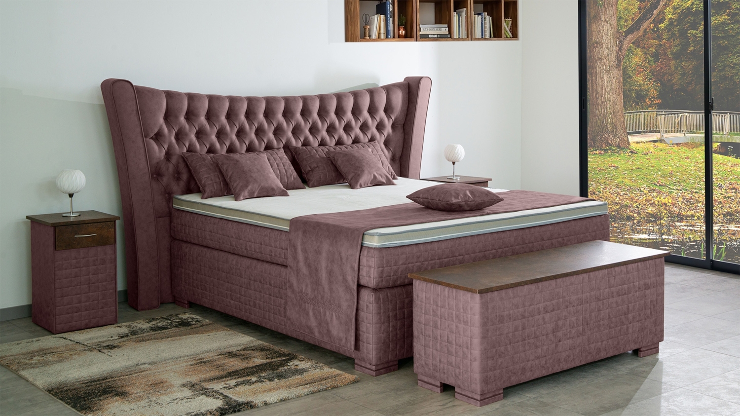 Meisterbetten Boxspringbett Oslo 240x220 in MS-Alt Rose, Matratzenbezug Oslo, Ergoflex-Topper Bild 1
