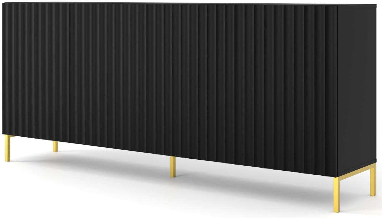 Domando Sideboard San Giulio Modern Breite 200cm, Push-to-open-Funktion, besondere Fräsoptik, goldene Füße in Schwarz Matt Bild 1