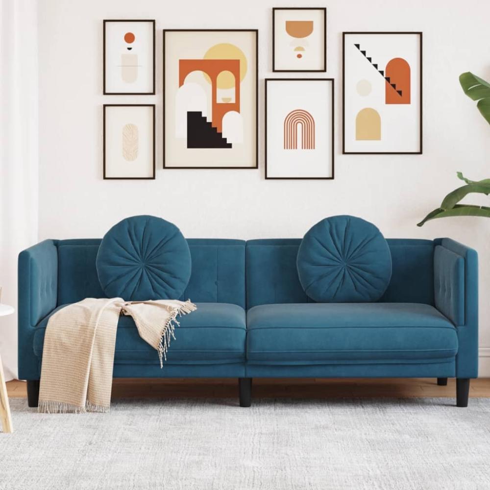 vidaXL Sofa mit Kissen 3-Sitzer Blau Samt 372650 Bild 1