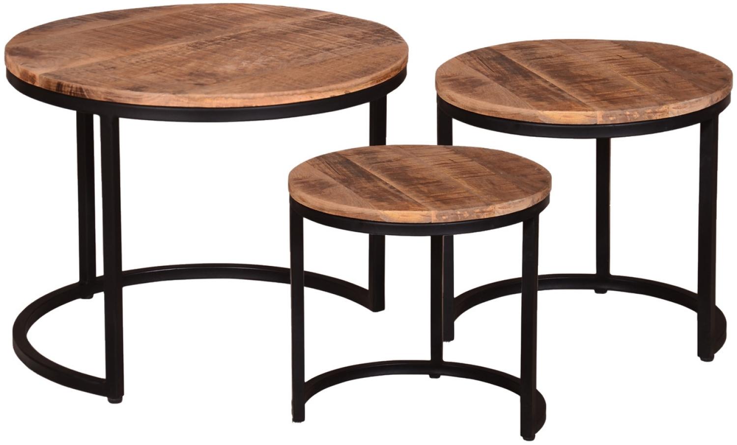 IRON Couchtisch Set Dreisatztisch Mangoholz Natur Bild 1