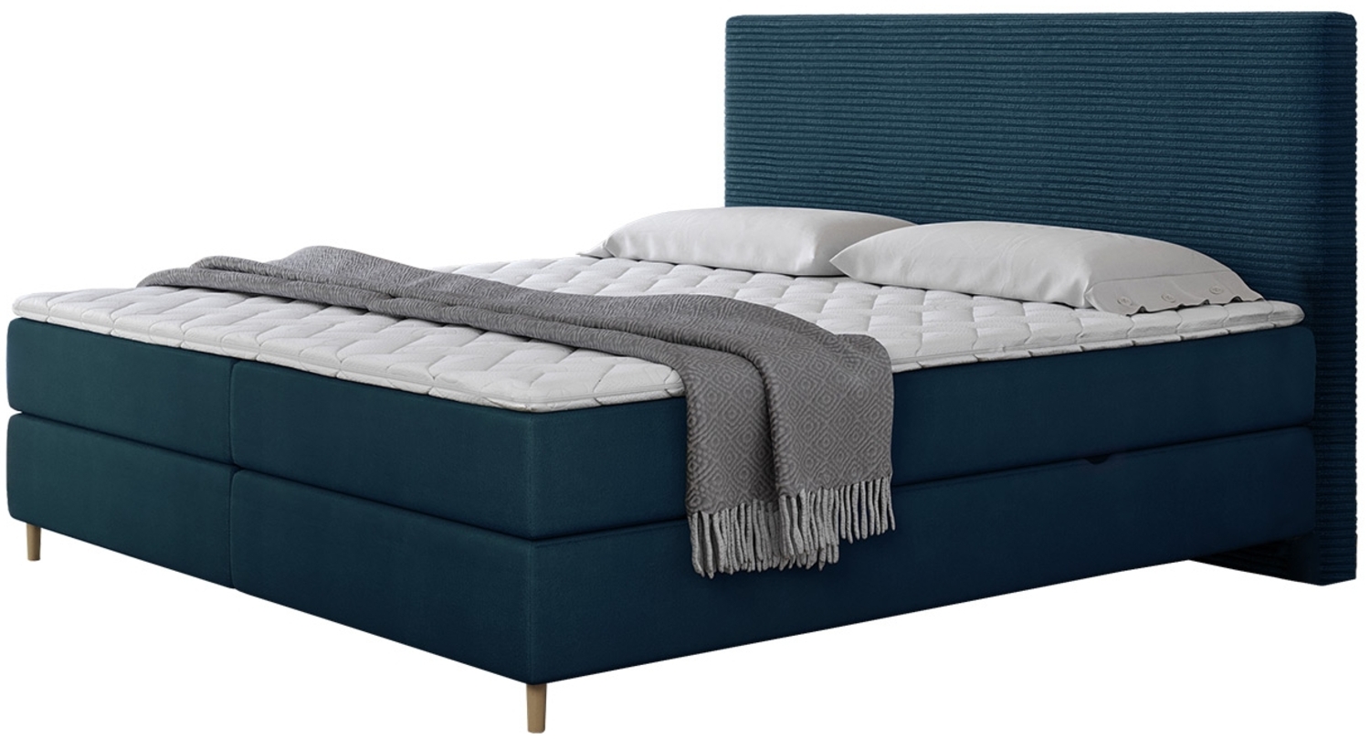 Boxspringbett Lorenka Cord, Blau, 140 x 200 cm Bild 1