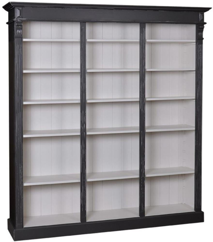 Casa Padrino Landhausstil Bücherschrank Antik Schwarz / Hellgrau 180 x 39 x H. 197 cm - Massivholz Schrank - Regalschrank - Wohnzimmerschrank - Landhausstil Möbel Bild 1