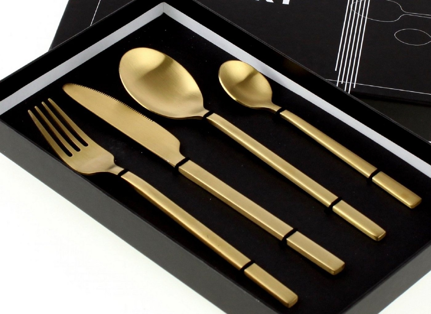 Besteck Set Golden Cutlery 4 tlg. Gold Matt Edelstahl Küche Gedeckter Tisch Neu Bild 1