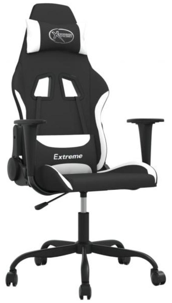 Gamingstuhl Drehbar Schwarz und Weiß Stoff Bild 1