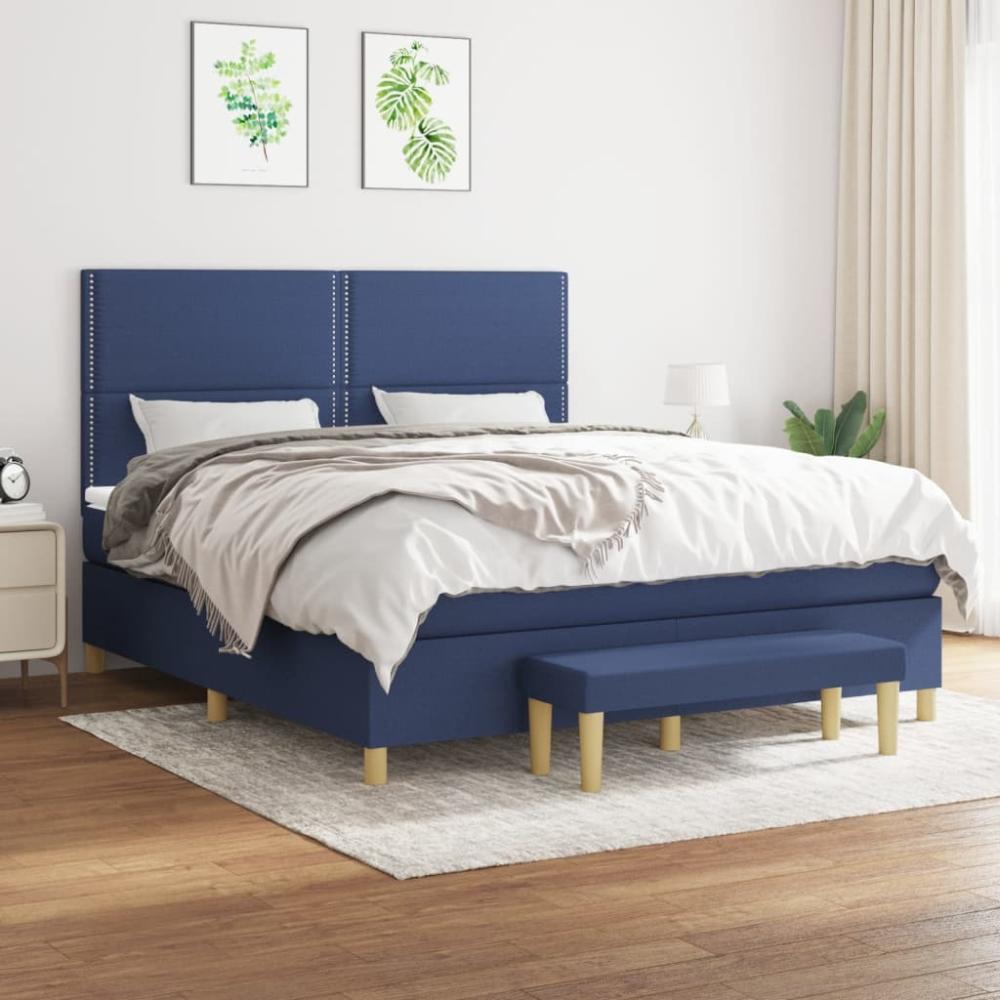 vidaXL Boxspringbett mit Matratze Blau 160x200 cm Stoff 3137091 Bild 1
