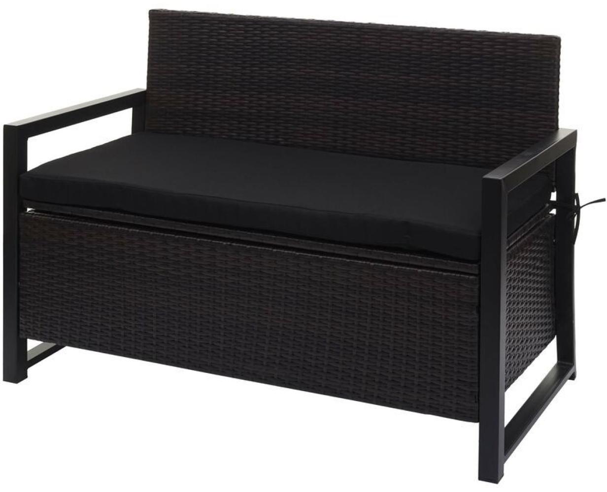 HHG Poly-Rattan 2er Sitzbank 564, Gartenbank Truhenbank, Staufach Aufbewahrung Sitzkissen braun, Kissen schwarz - HHG Bild 1