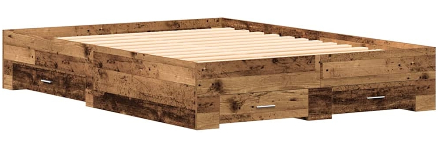 vidaXL Bettrahmen mit Schubladen Altholz 135 x 190 cm Holzwerkstoff 3333975 Bild 1