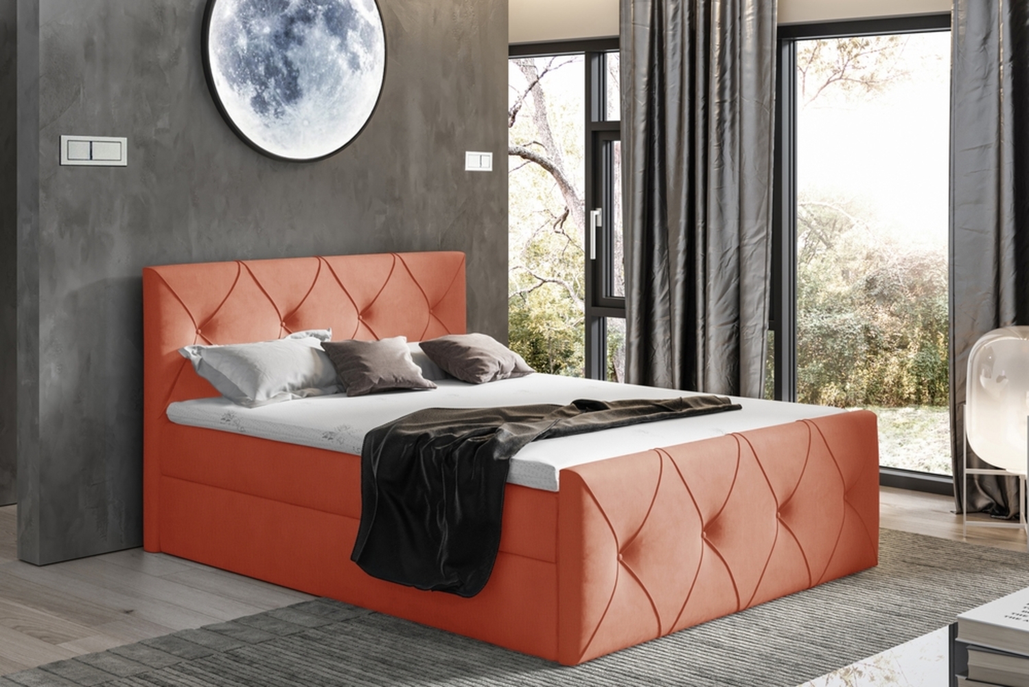 99rooms Arian Lux Boxspringbett Velours 160 x 200 cm Korallenrot Bild 1