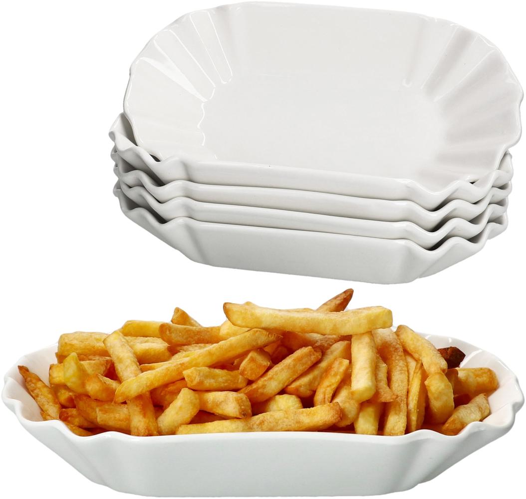 6x Frietjes XL Pommesschale oval weiß Currywurst-Schale Servier-Teller Porzellan Bild 1