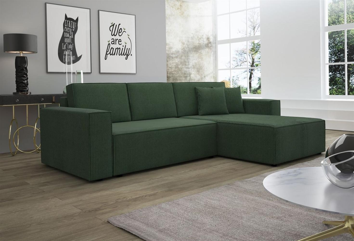 Ecksofa Schlafsofa Sofa CONOR Stoff Dunkelgrün Ottomane Rechts Bild 1