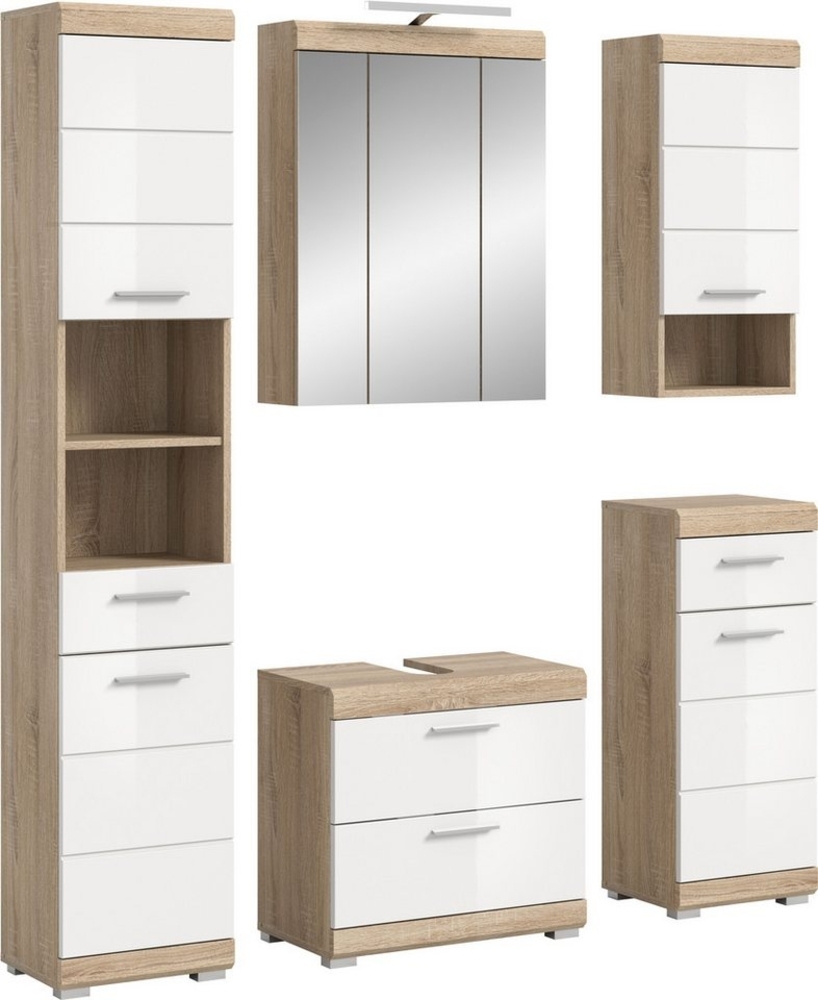 INOSIGN Badmöbel-Set Siena, 5 teilig, inklusive LED Beleuchtung, bestehend aus:, (Set), Hochschrank, WBU, Spiegelschrank, Unterschrank, Hängeschrank Bild 1