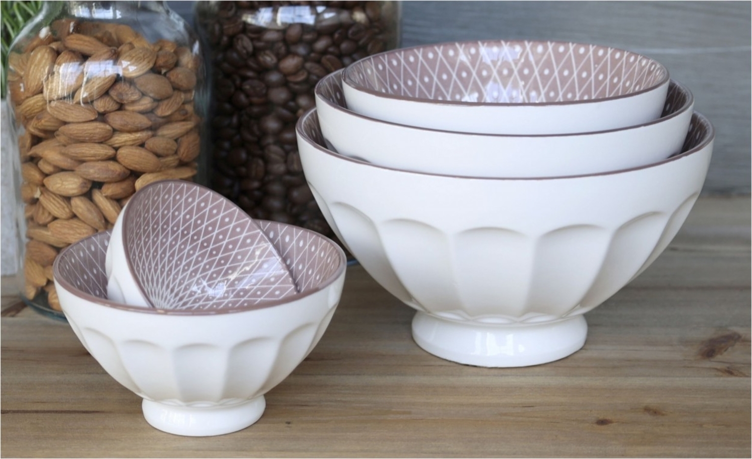 5er Schalen Schüssel Set Ares Weiß Rosa Muster Chic Antique 61065407 Bild 1