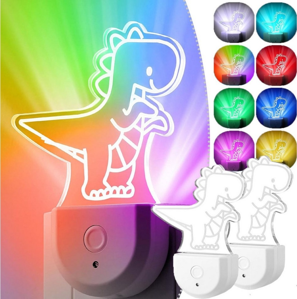 MUPOO Steckdosenleuchte Dynamisches RGB Regenbogen, Dinosaurier, Schmetterling Nachtlicht, Dinosaurier, LED fest integriert, Nachtlicht mit Dämmerungssensor, Badezimmer-/Kinderzimmer-Deko Bild 1