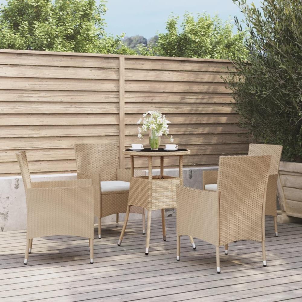 vidaXL 5-tlg. Garten-Bistro-Set mit Kissen Beige Poly Rattan 3187421 Bild 1